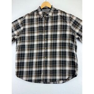 Eddie Bauer Flannel Shirt Mens XL Long Sleeve Plaid Button Down Brown Black